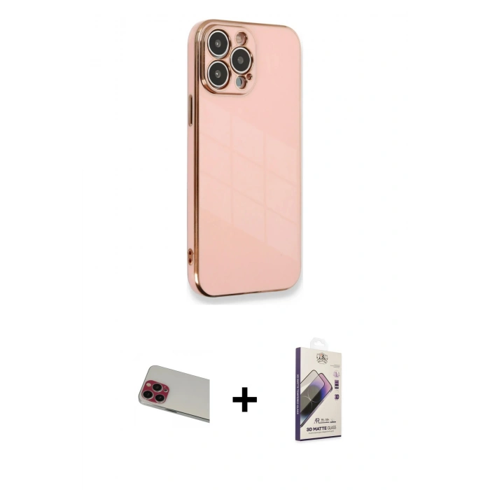 MARSİLYAN™- iPhone 13 Pro Max Kılıf Yankı Serisi - Siyah Bilvis 3D Mat Cam Ekran Koruyucu + Rainbow Kamera Lens Koruma Cam - KI