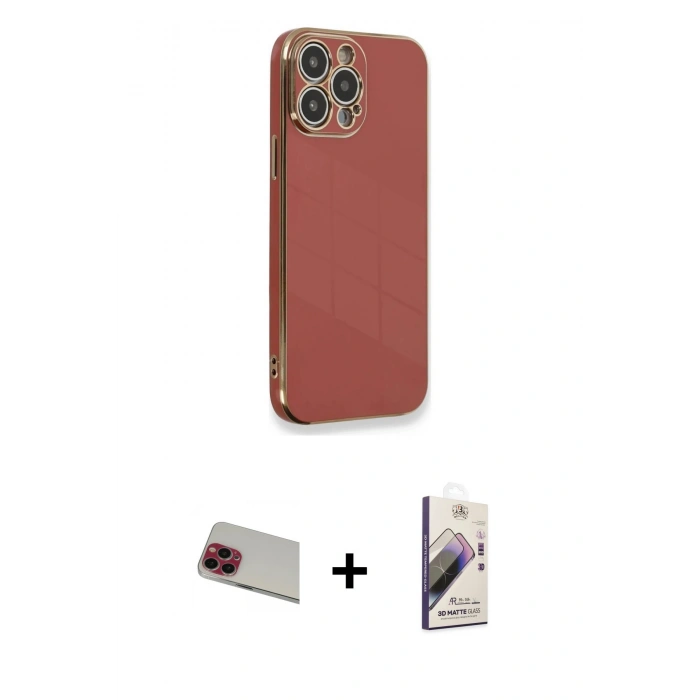 MARSİLYAN™- iPhone 13 Pro Max Kılıf Yankı Serisi - Siyah Bilvis 3D Mat Cam Ekran Koruyucu + Rainbow Kamera Lens Koruma Cam - KI
