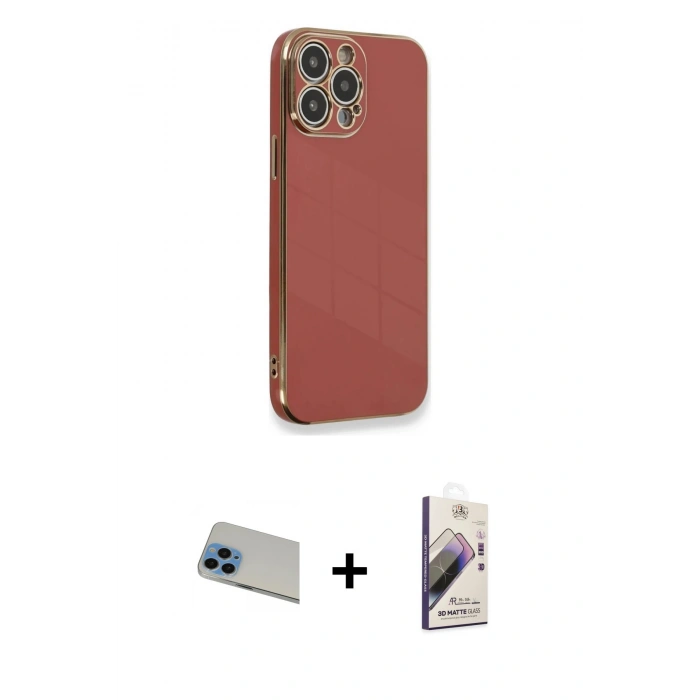 MARSİLYAN™- iPhone 13 Pro Max Kılıf Yankı Serisi - Siyah Bilvis 3D Mat Cam Ekran Koruyucu + Rainbow Kamera Lens Koruma Cam - MI