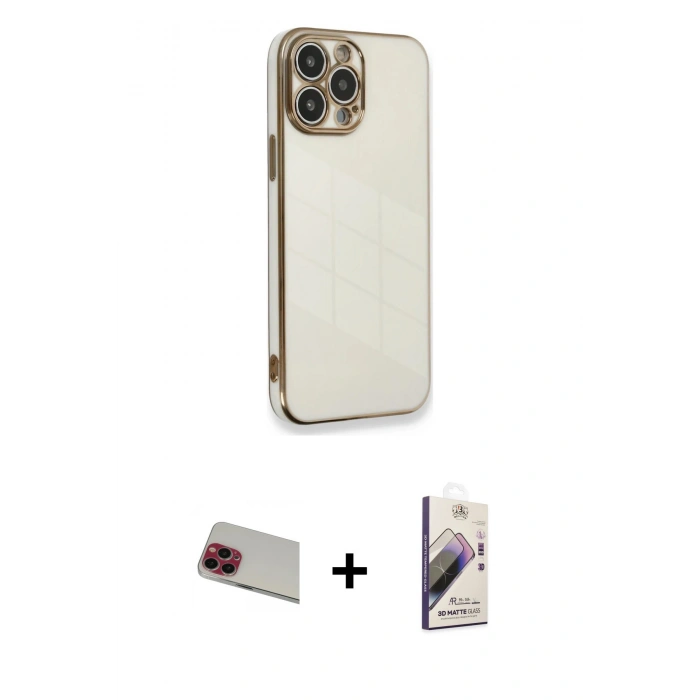 MARSİLYAN™- iPhone 13 Pro Max Kılıf Yankı Serisi - Siyah Bilvis 3D Mat Cam Ekran Koruyucu + Rainbow Kamera Lens Koruma Cam - KI