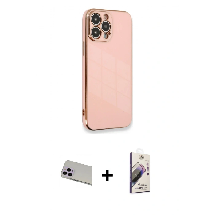 MARSİLYAN™- iPhone 13 Pro Max Kılıf Yankı Serisi - Siyah Bilvis 3D Mat Cam Ekran Koruyucu + Rainbow Kamera Lens Koruma Cam - MR