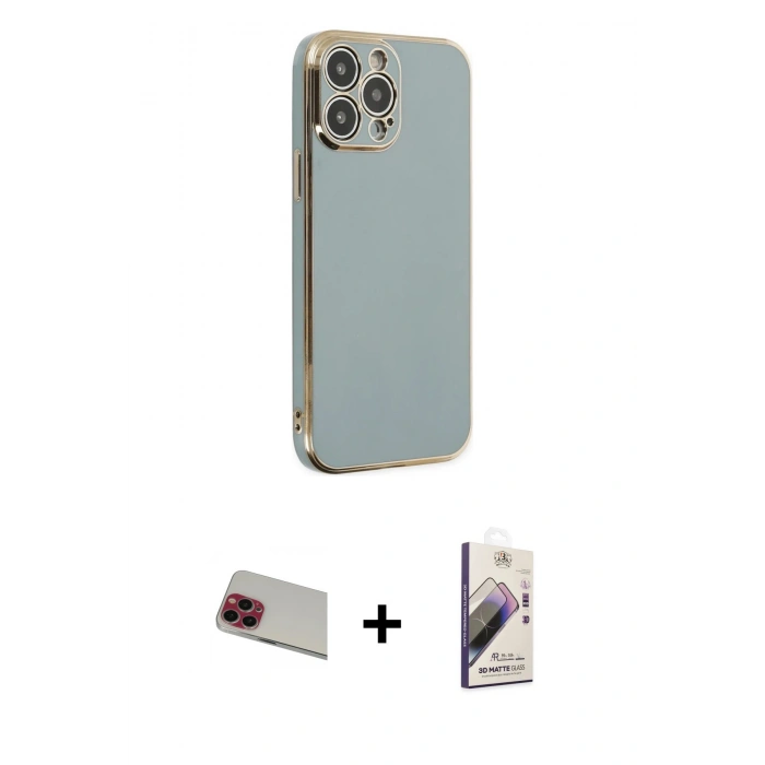 MARSİLYAN™- iPhone 13 Pro Max Kılıf Yankı Serisi - Siyah Bilvis 3D Mat Cam Ekran Koruyucu + Rainbow Kamera Lens Koruma Cam - KI