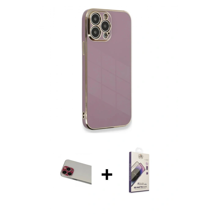 MARSİLYAN™- iPhone 13 Pro Max Kılıf Yankı Serisi - Siyah Bilvis 3D Mat Cam Ekran Koruyucu + Rainbow Kamera Lens Koruma Cam - KI