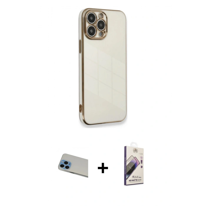 MARSİLYAN™- iPhone 13 Pro Max Kılıf Yankı Serisi - Siyah Bilvis 3D Mat Cam Ekran Koruyucu + Rainbow Kamera Lens Koruma Cam - MI