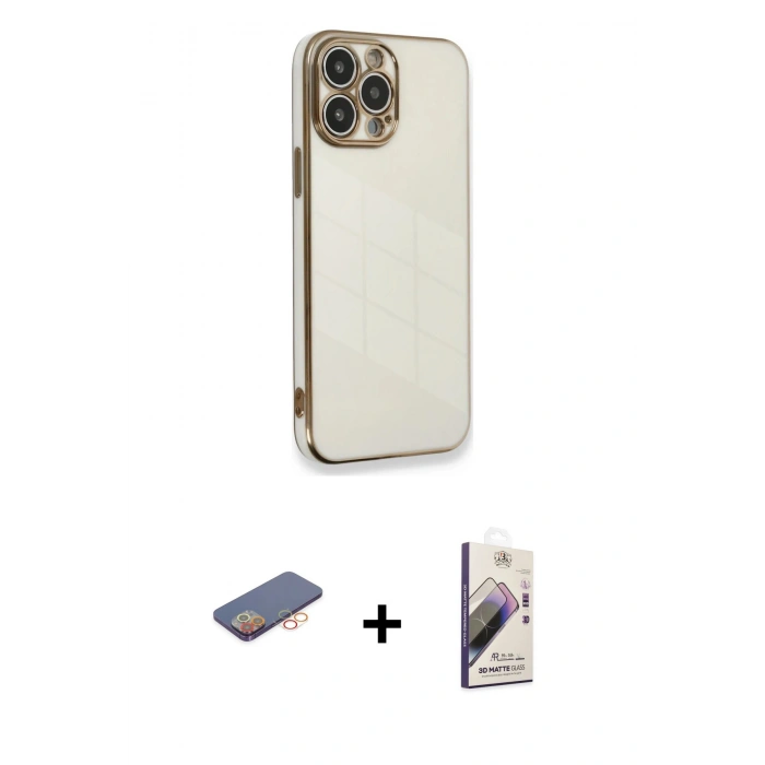 MARSİLYAN™- iPhone 13 Pro Max Kılıf Yankı Serisi - Siyah Bilvis 3D Mat Cam Ekran Koruyucu + Renkli Kamera Lens Koruma Cam - TU
