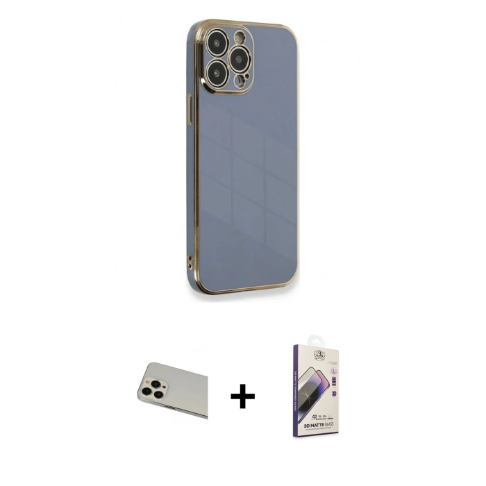MARSİLYAN™- iPhone 13 Pro Max Kılıf Yankı Serisi - Siyah Bilvis 3D Mat Cam Ekran Koruyucu + Rose Gold Rainbow Kamera Lens Koruma Cam