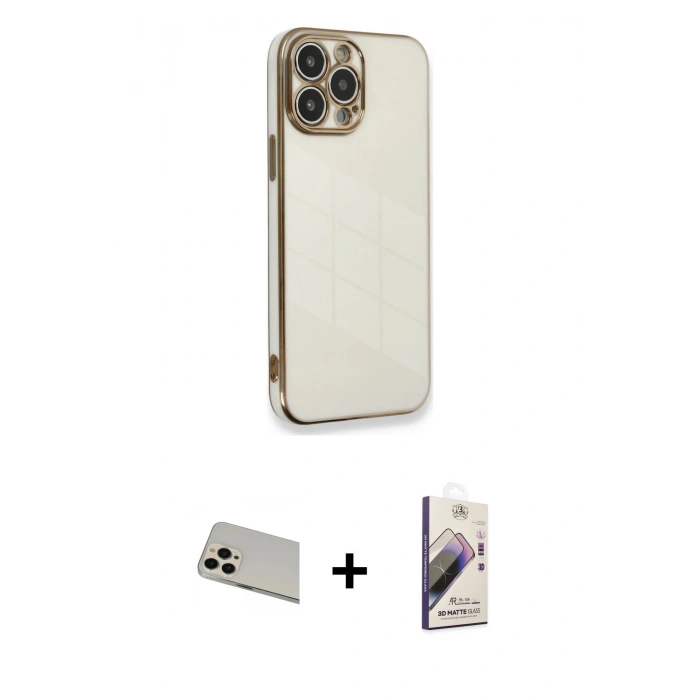 MARSİLYAN™- iPhone 13 Pro Max Kılıf Yankı Serisi - Siyah Bilvis 3D Mat Cam Ekran Koruyucu + Rose Gold Rainbow Kamera Lens Koruma Cam