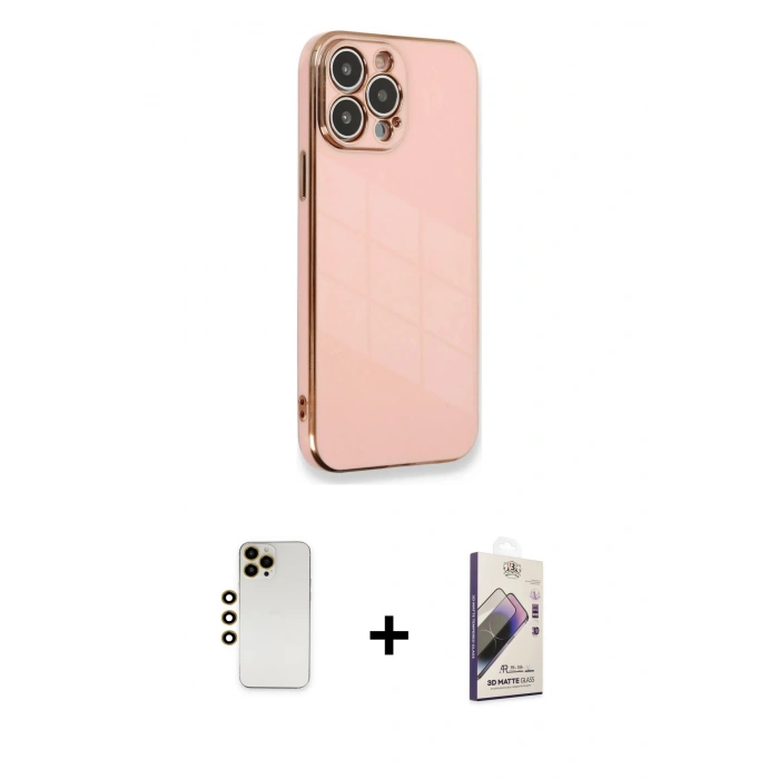MARSİLYAN™- iPhone 13 Pro Max Kılıf Yankı Serisi - Siyah Bilvis 3D Mat Cam Ekran Koruyucu + Shine Kamera Lens - GD