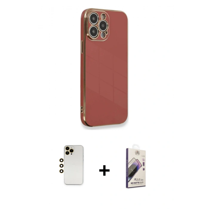 MARSİLYAN™- iPhone 13 Pro Max Kılıf Yankı Serisi - Siyah Bilvis 3D Mat Cam Ekran Koruyucu + Shine Kamera Lens - GD