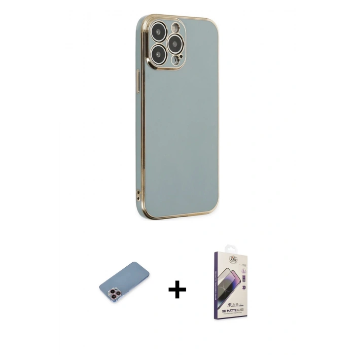 MARSİLYAN™- iPhone 13 Pro Max Kılıf Yankı Serisi - Siyah Bilvis 3D Mat Cam Ekran Koruyucu + Shine Kamera Lens Koruma Cam - PE