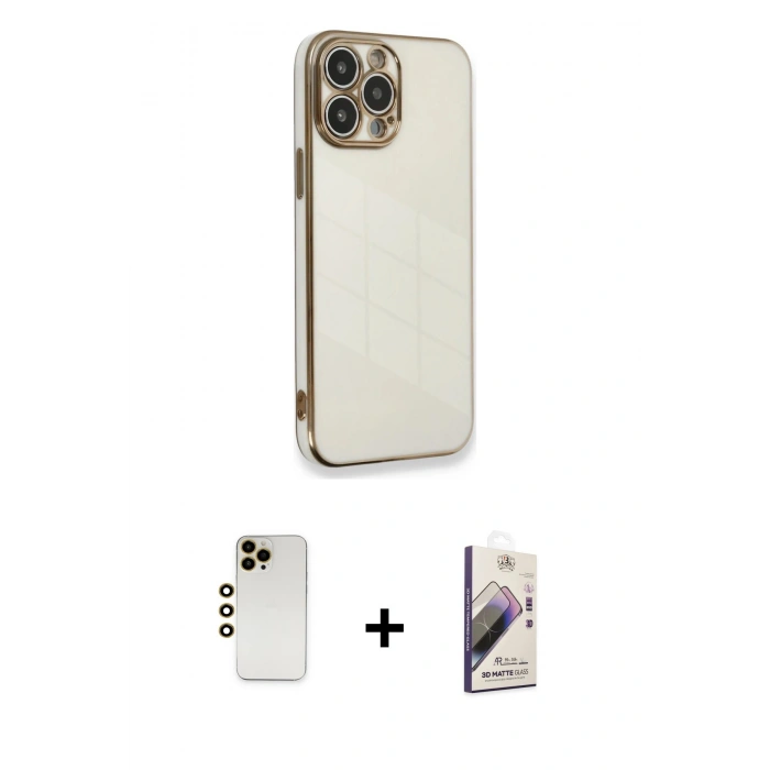 MARSİLYAN™- iPhone 13 Pro Max Kılıf Yankı Serisi - Siyah Bilvis 3D Mat Cam Ekran Koruyucu + Shine Kamera Lens - GD