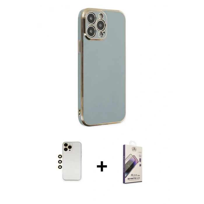 MARSİLYAN™- iPhone 13 Pro Max Kılıf Yankı Serisi - Siyah Bilvis 3D Mat Cam Ekran Koruyucu + Shine Kamera Lens - GD