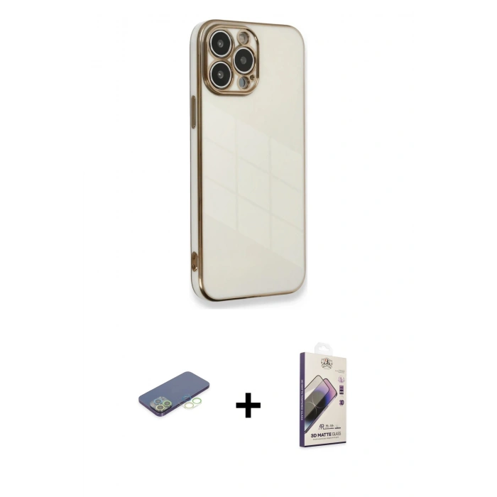 MARSİLYAN™- iPhone 13 Pro Max Kılıf Yankı Serisi - Siyah Bilvis 3D Mat Cam Ekran Koruyucu + Yeşil Renkli Kamera Lens Koruma Cam