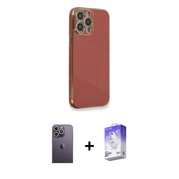 MARSİLYAN™- iPhone 13 Pro Max Kılıf Yankı Serisi - Siyah Bilvis 5in1 3D Magic Cam Ekran Koruyucu + Neon Fosforlu Kamera Lens - BZ