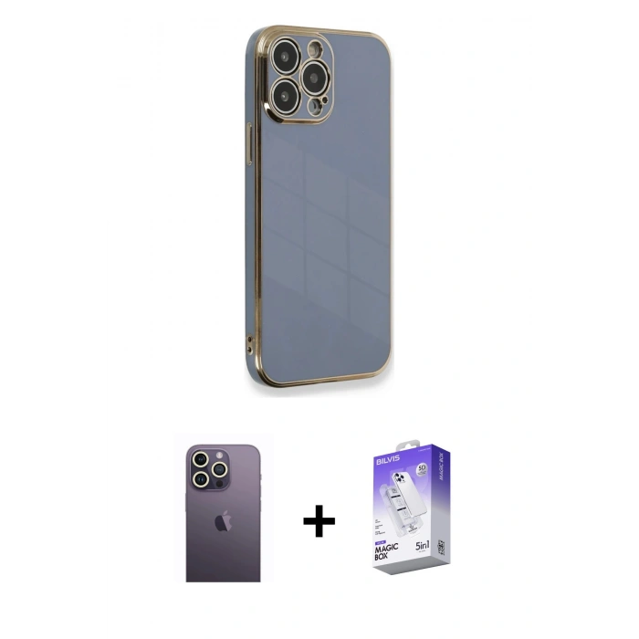 MARSİLYAN™- iPhone 13 Pro Max Kılıf Yankı Serisi - Siyah Bilvis 5in1 3D Magic Cam Ekran Koruyucu + Neon Fosforlu Kamera Lens - BZ