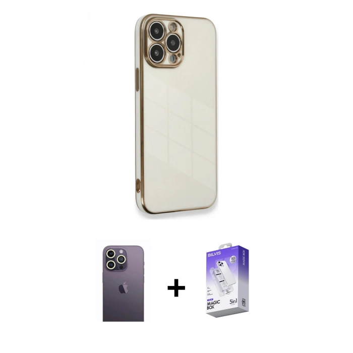 MARSİLYAN™- iPhone 13 Pro Max Kılıf Yankı Serisi - Siyah Bilvis 5in1 3D Magic Cam Ekran Koruyucu + Neon Fosforlu Kamera Lens - BZ