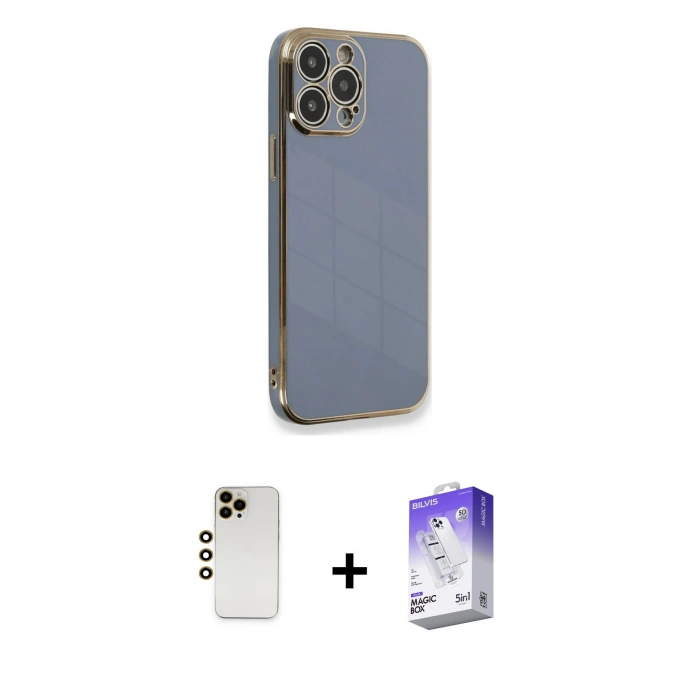 MARSİLYAN™- iPhone 13 Pro Max Kılıf Yankı Serisi - Siyah Bilvis 5in1 3D Magic Cam Ekran Koruyucu + Shine Kamera Lens - GD