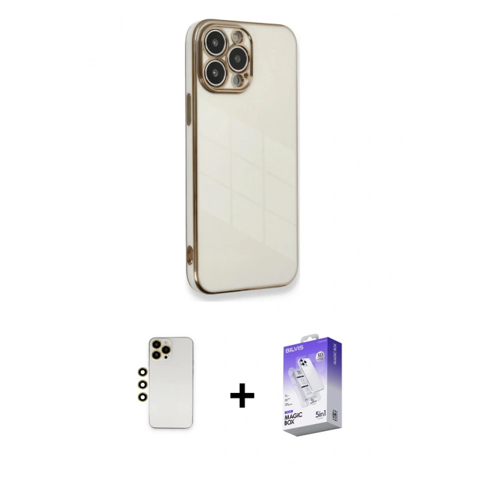 MARSİLYAN™- iPhone 13 Pro Max Kılıf Yankı Serisi - Siyah Bilvis 5in1 3D Magic Cam Ekran Koruyucu + Shine Kamera Lens - GD