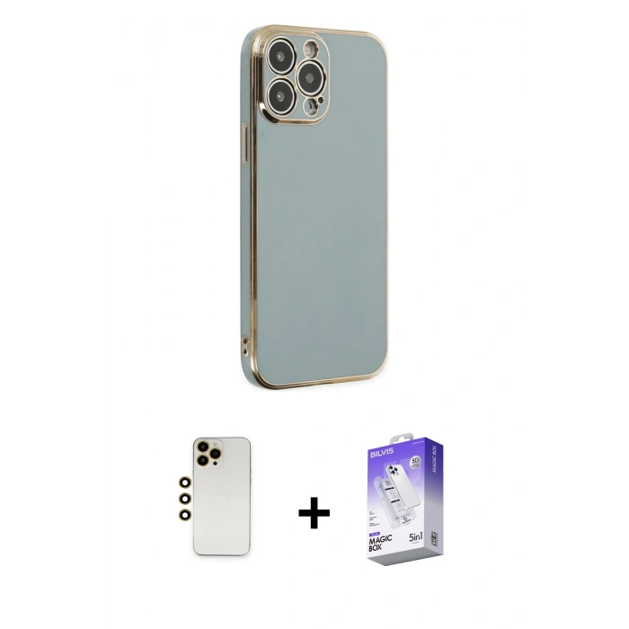 MARSİLYAN™- iPhone 13 Pro Max Kılıf Yankı Serisi - Siyah Bilvis 5in1 3D Magic Cam Ekran Koruyucu + Shine Kamera Lens - GD