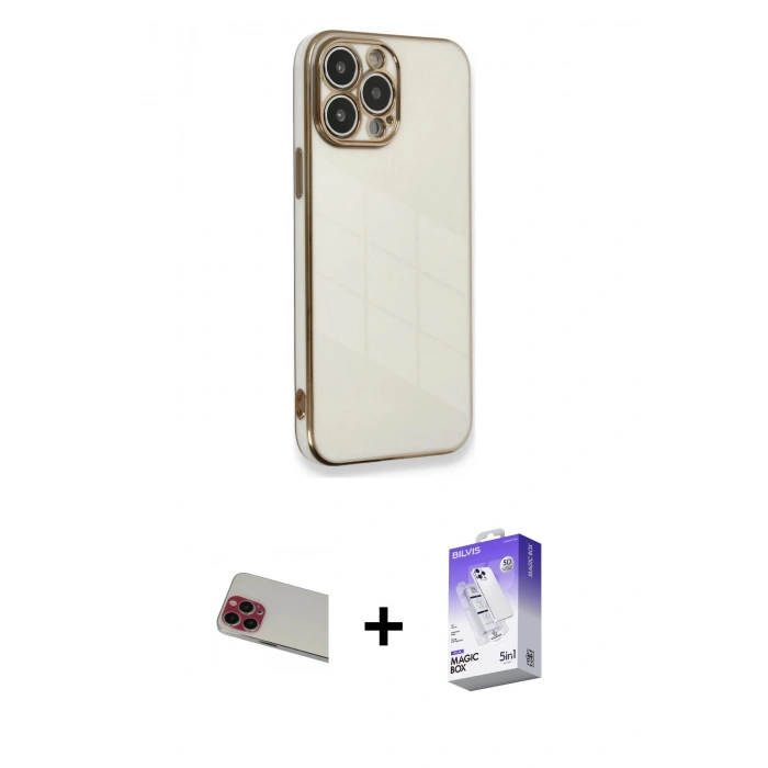 MARSİLYAN™- iPhone 13 Pro Max Kılıf Yankı Serisi - Siyah Bilvis 5in1 3D Magic Cam Ekran Koruyucu + Rainbow Kamera Lens Koruma Cam - KI