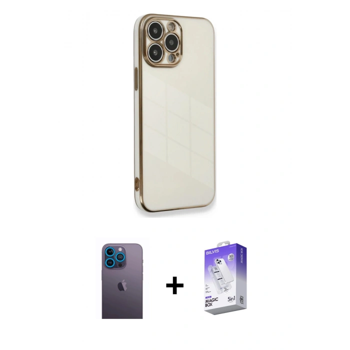 MARSİLYAN™- iPhone 13 Pro Max Kılıf Yankı Serisi - Siyah Bilvis 5in1 3D Magic Cam Ekran Koruyucu + Neon Fosforlu Kamera Lens - MI