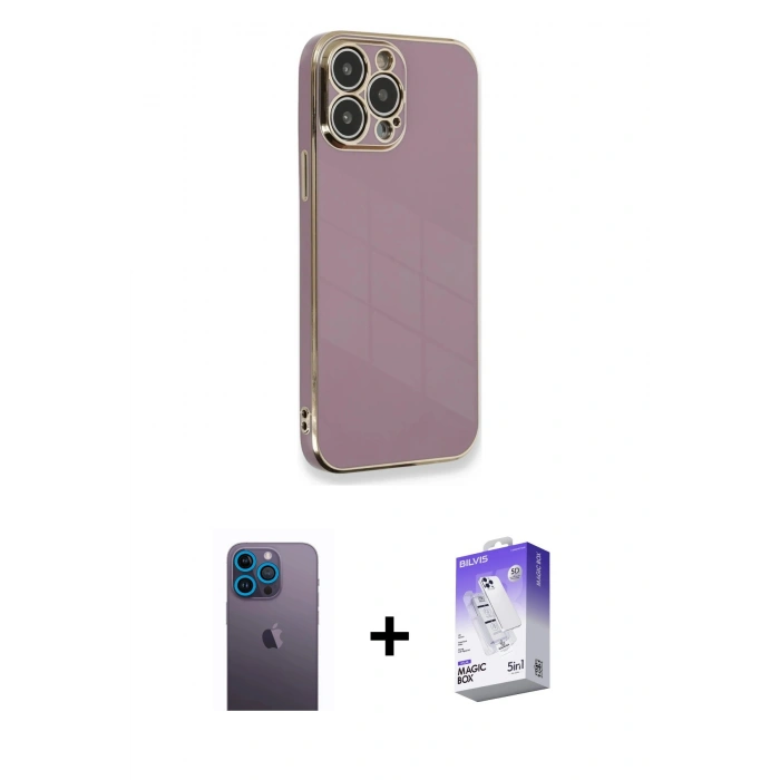 MARSİLYAN™- iPhone 13 Pro Max Kılıf Yankı Serisi - Siyah Bilvis 5in1 3D Magic Cam Ekran Koruyucu + Neon Fosforlu Kamera Lens - MI