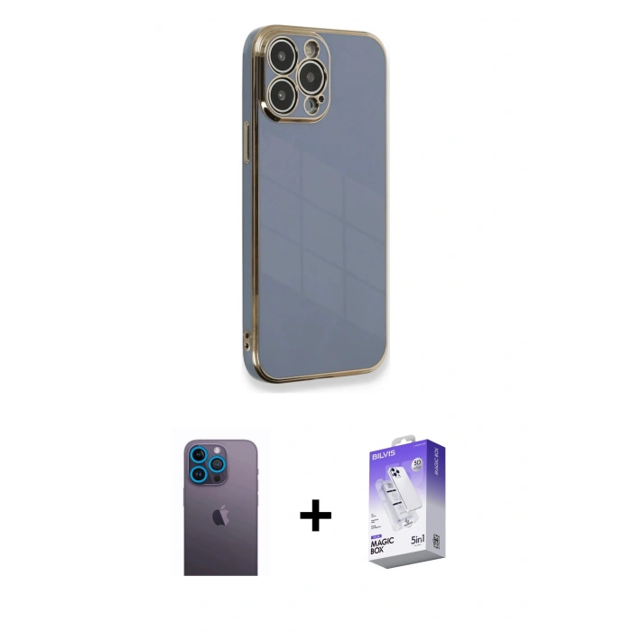 MARSİLYAN™- iPhone 13 Pro Max Kılıf Yankı Serisi - Siyah Bilvis 5in1 3D Magic Cam Ekran Koruyucu + Neon Fosforlu Kamera Lens - MI