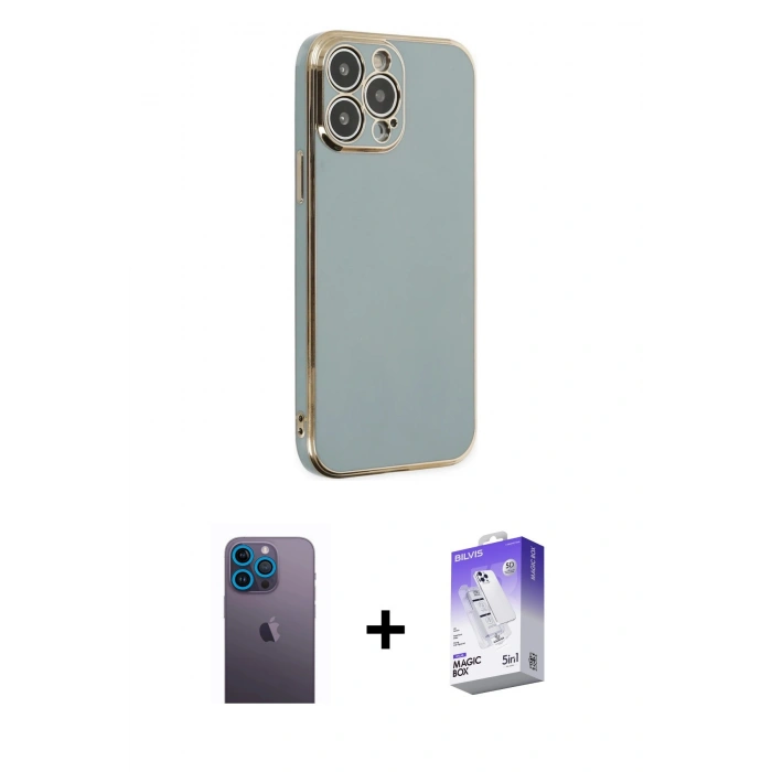 MARSİLYAN™- iPhone 13 Pro Max Kılıf Yankı Serisi - Siyah Bilvis 5in1 3D Magic Cam Ekran Koruyucu + Neon Fosforlu Kamera Lens - MI