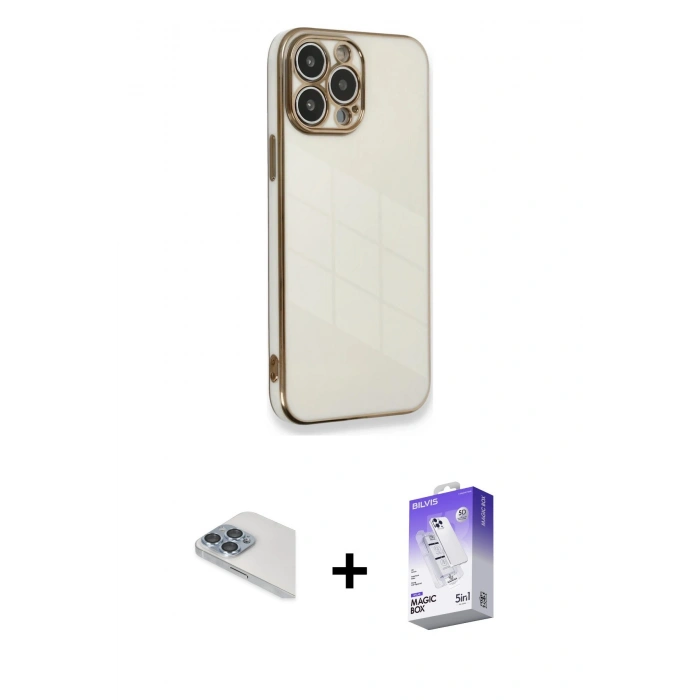 MARSİLYAN™- iPhone 13 Pro Max Kılıf Yankı Serisi - Siyah Bilvis 5in1 3D Magic Cam Ekran Koruyucu + Pers Alüminyum Kamera Lens - SABE