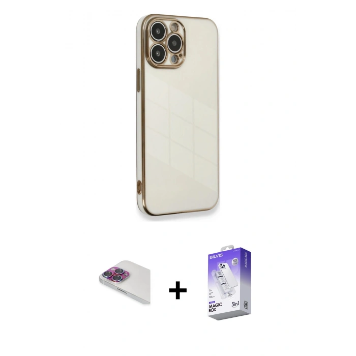 MARSİLYAN™- iPhone 13 Pro Max Kılıf Yankı Serisi - Siyah Bilvis 5in1 3D Magic Cam Ekran Koruyucu + Pers Alüminyum Kamera Lens - GI