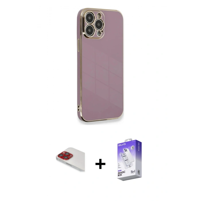 MARSİLYAN™- iPhone 13 Pro Max Kılıf Yankı Serisi - Siyah Bilvis 5in1 3D Magic Cam Ekran Koruyucu + Pers Alüminyum Kamera Lens - KI