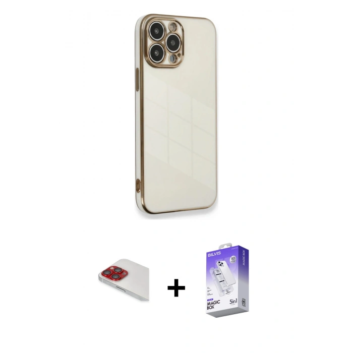 MARSİLYAN™- iPhone 13 Pro Max Kılıf Yankı Serisi - Siyah Bilvis 5in1 3D Magic Cam Ekran Koruyucu + Pers Alüminyum Kamera Lens - KI
