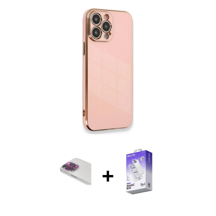 MARSİLYAN™- iPhone 13 Pro Max Kılıf Yankı Serisi - Siyah Bilvis 5in1 3D Magic Cam Ekran Koruyucu + Pers Alüminyum Kamera Lens - GI