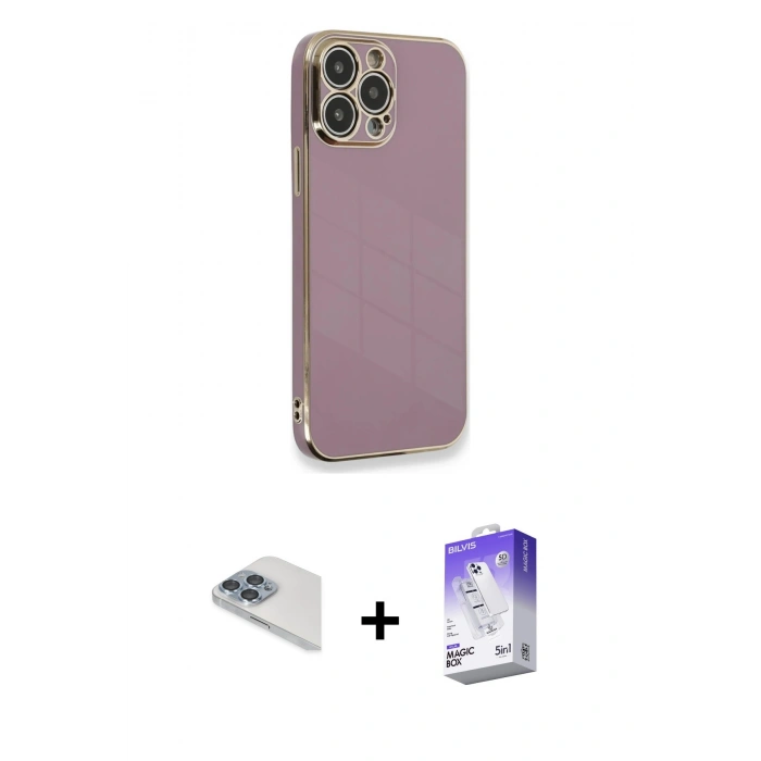 MARSİLYAN™- iPhone 13 Pro Max Kılıf Yankı Serisi - Siyah Bilvis 5in1 3D Magic Cam Ekran Koruyucu + Pers Alüminyum Kamera Lens - SABE