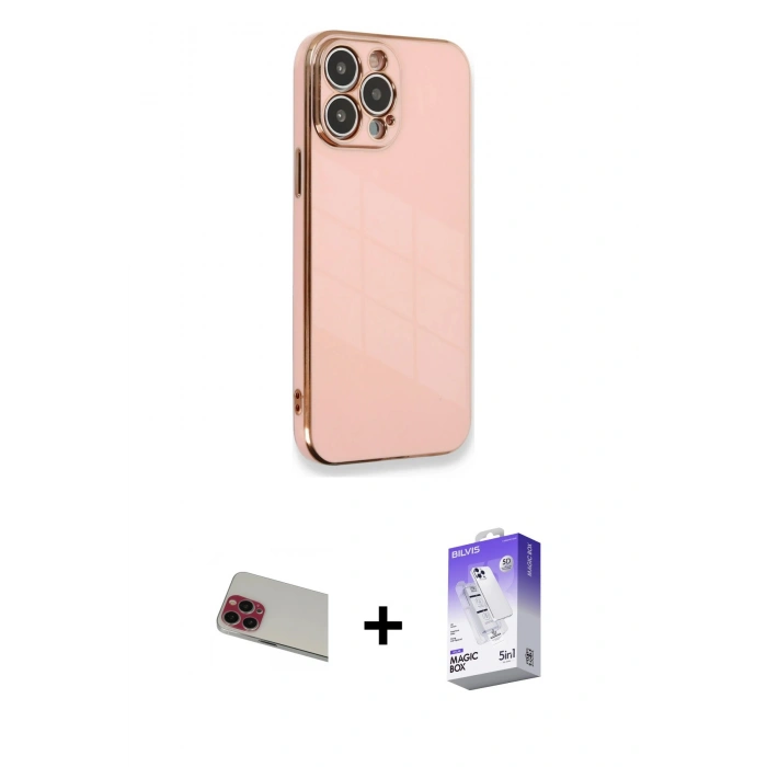 MARSİLYAN™- iPhone 13 Pro Max Kılıf Yankı Serisi - Siyah Bilvis 5in1 3D Magic Cam Ekran Koruyucu + Rainbow Kamera Lens Koruma Cam - KI