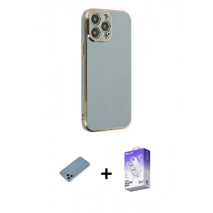 MARSİLYAN™- iPhone 13 Pro Max Kılıf Yankı Serisi - Siyah Bilvis 5in1 3D Magic Cam Ekran Koruyucu + Shine Kamera Lens Koruma Cam - GI