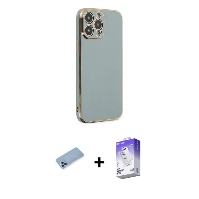 MARSİLYAN™- iPhone 13 Pro Max Kılıf Yankı Serisi - Siyah Bilvis 5in1 3D Magic Cam Ekran Koruyucu + Shine Kamera Lens Koruma Cam - MI