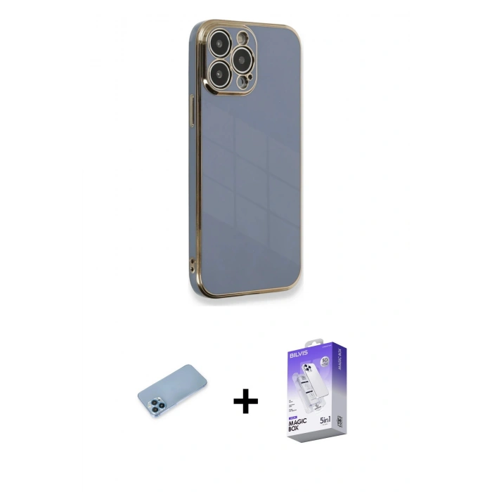 MARSİLYAN™- iPhone 13 Pro Max Kılıf Yankı Serisi - Siyah Bilvis 5in1 3D Magic Cam Ekran Koruyucu + Shine Kamera Lens Koruma Cam - MI