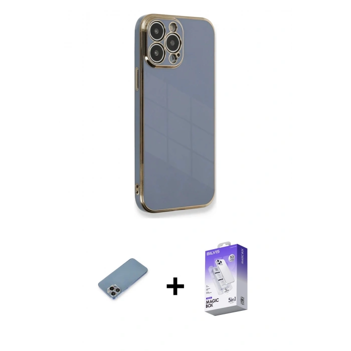 MARSİLYAN™- iPhone 13 Pro Max Kılıf Yankı Serisi - Siyah Bilvis 5in1 3D Magic Cam Ekran Koruyucu + Shine Kamera Lens Koruma Cam - GI