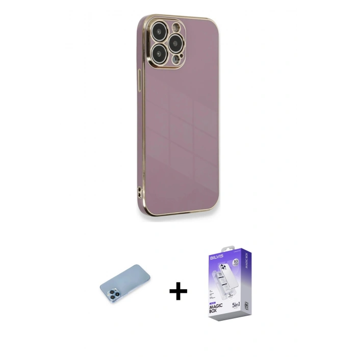 MARSİLYAN™- iPhone 13 Pro Max Kılıf Yankı Serisi - Siyah Bilvis 5in1 3D Magic Cam Ekran Koruyucu + Shine Kamera Lens Koruma Cam - MI