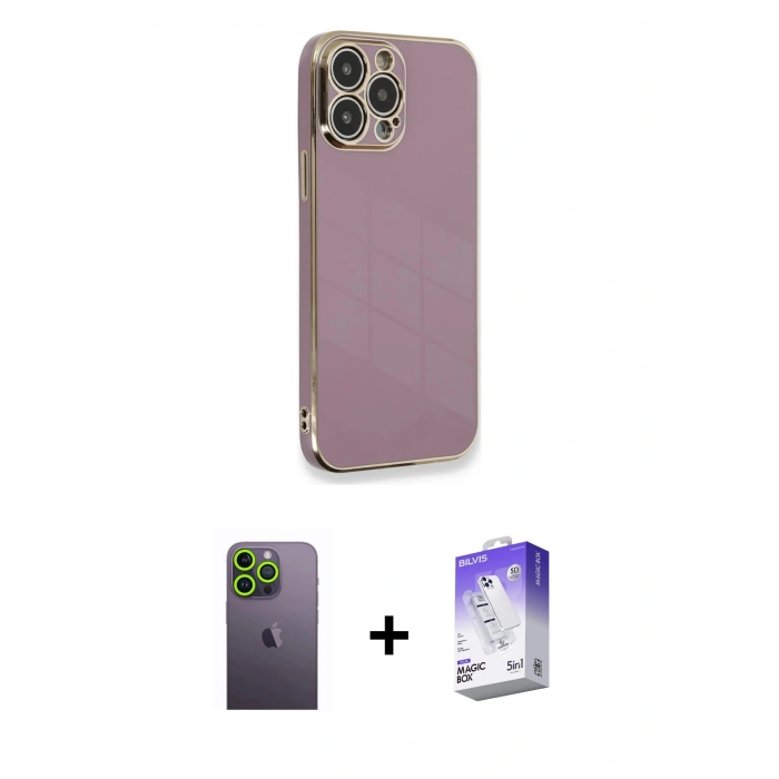 MARSİLYAN™- iPhone 13 Pro Max Kılıf Yankı Serisi - Siyah Bilvis 5in1 3D Magic Cam Ekran Koruyucu + Neon Fosforlu Kamera Lens - YL