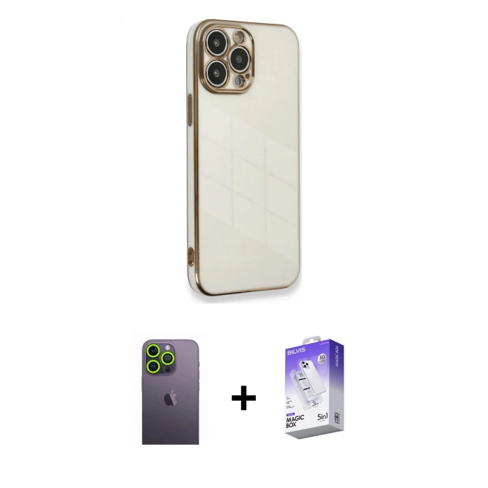 MARSİLYAN™- iPhone 13 Pro Max Kılıf Yankı Serisi - Siyah Bilvis 5in1 3D Magic Cam Ekran Koruyucu + Neon Fosforlu Kamera Lens - YL