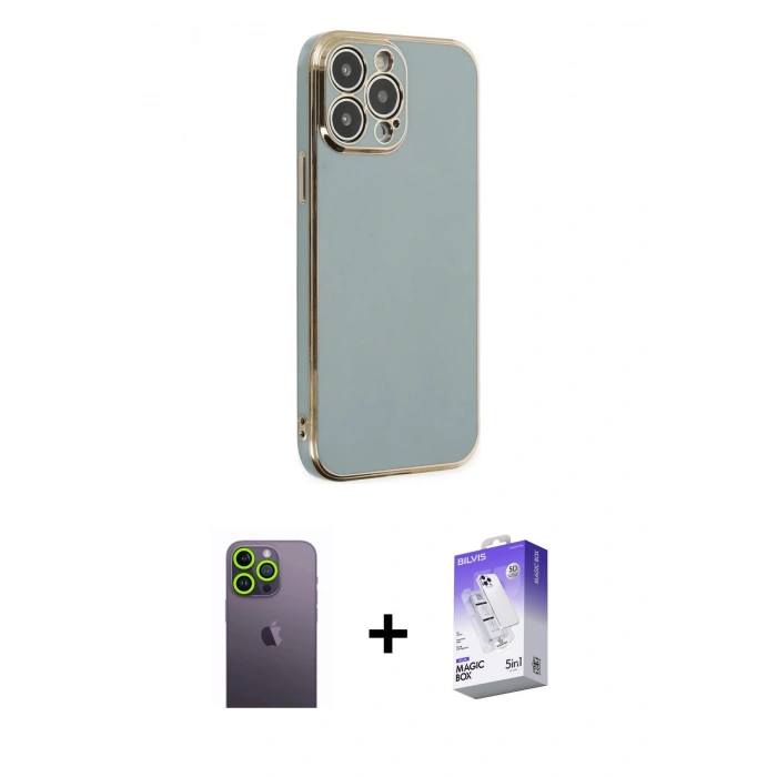 MARSİLYAN™- iPhone 13 Pro Max Kılıf Yankı Serisi - Siyah Bilvis 5in1 3D Magic Cam Ekran Koruyucu + Neon Fosforlu Kamera Lens - YL