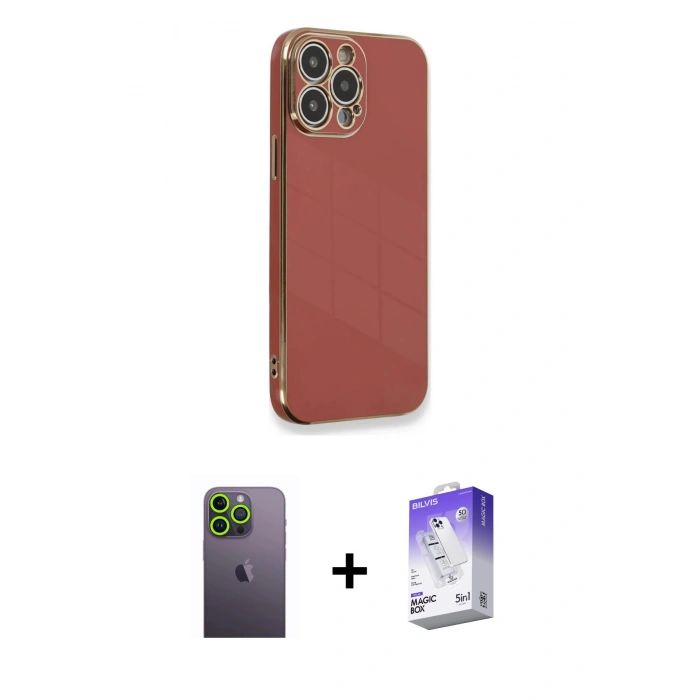 MARSİLYAN™- iPhone 13 Pro Max Kılıf Yankı Serisi - Siyah Bilvis 5in1 3D Magic Cam Ekran Koruyucu + Neon Fosforlu Kamera Lens - YL