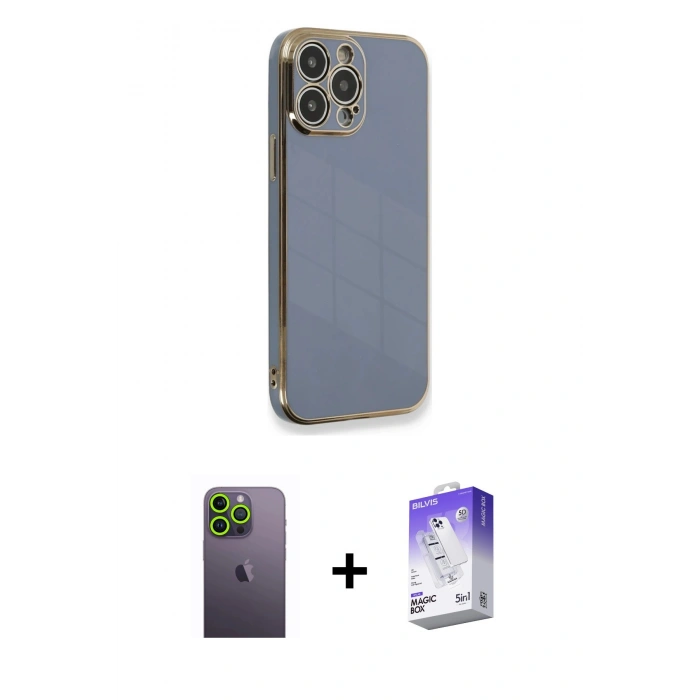 MARSİLYAN™- iPhone 13 Pro Max Kılıf Yankı Serisi - Siyah Bilvis 5in1 3D Magic Cam Ekran Koruyucu + Neon Fosforlu Kamera Lens - YL