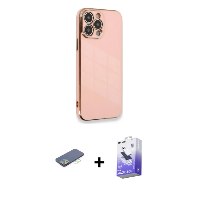 MARSİLYAN™- iPhone 13 Pro Max Kılıf Yankı Serisi - Siyah Bilvis 5in1 5D Magic Hayalet Cam Ekran Koruyucu + Yeşil Renkli Kamera Lens Koruma Cam
