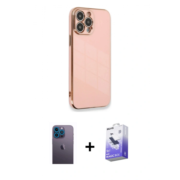 MARSİLYAN™- iPhone 13 Pro Max Kılıf Yankı Serisi - Siyah Bilvis 5in1 5D Magic Hayalet Cam Ekran Koruyucu + Neon Fosforlu Kamera Lens - MI