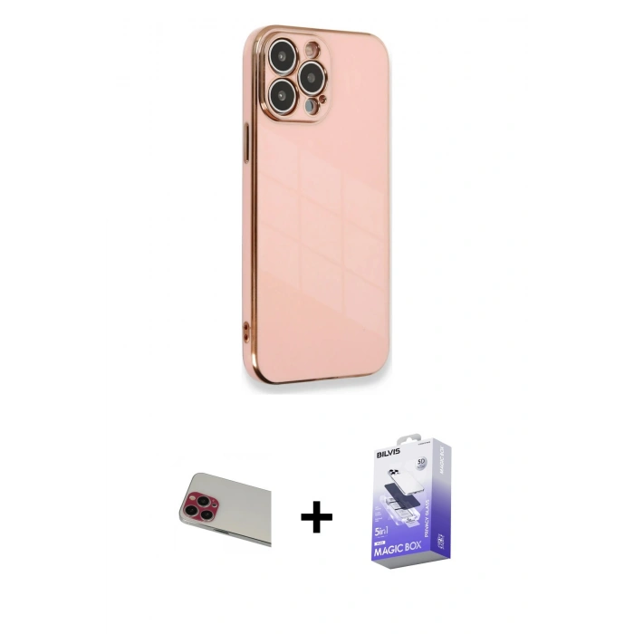 MARSİLYAN™- iPhone 13 Pro Max Kılıf Yankı Serisi - Siyah Bilvis 5in1 5D Magic Hayalet Cam Ekran Koruyucu + Rainbow Kamera Lens Koruma Cam - KI