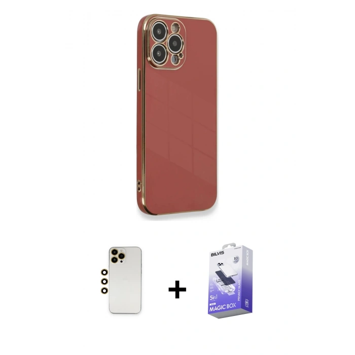 MARSİLYAN™- iPhone 13 Pro Max Kılıf Yankı Serisi - Siyah Bilvis 5in1 5D Magic Hayalet Cam Ekran Koruyucu + Shine Kamera Lens - GD