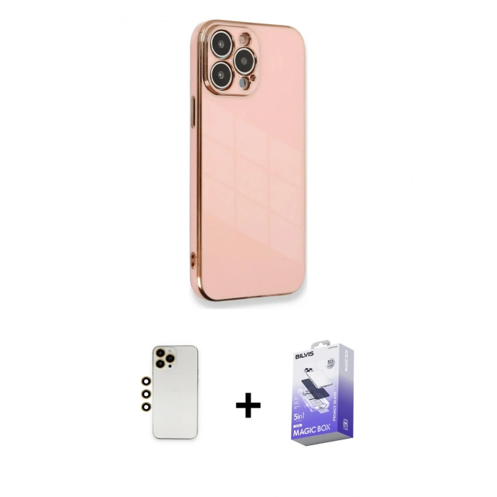 MARSİLYAN™- iPhone 13 Pro Max Kılıf Yankı Serisi - Siyah Bilvis 5in1 5D Magic Hayalet Cam Ekran Koruyucu + Shine Kamera Lens - GD